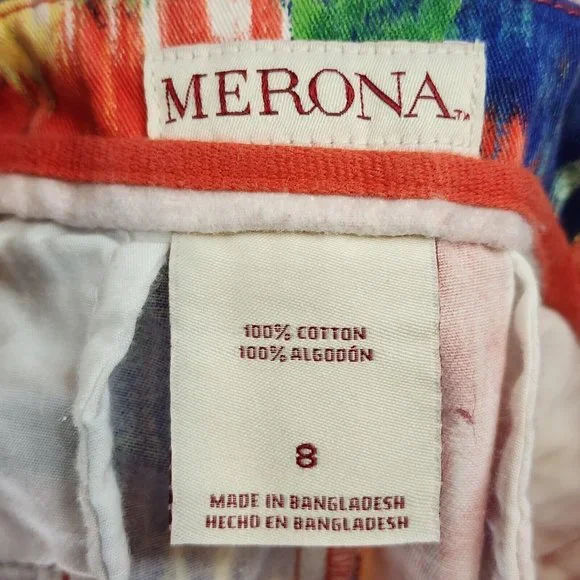 Merona Shorts Womens Size 8 Floral Red and Blue Flat Front With Pockets - Picture 3 of 6
